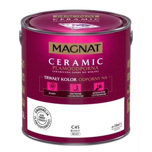 Magnat Ceramic Farba ceramiczna matowa plamoodporna do wnętrz biała 2,5L