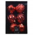 Bombki choinkowe plastikowe dekorowane czerwone 15cm 6 szt