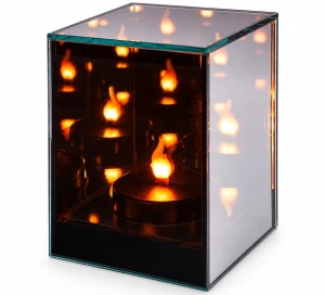 Lampion lustrzany szklany znicz 3D ruchomy płomień dioda 15cm 1szt