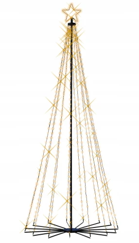 Choinka stożkowa świetlna LED metalowa ciepła biel 8 funkcji czarna 240cm