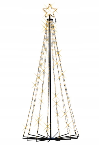 Choinka stożkowa świetlna LED metalowa ciepły złoty 8 funkcji czarna 180cm