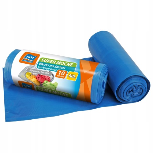 Worki na śmieci mocne niebieskie 10szt papier 60L