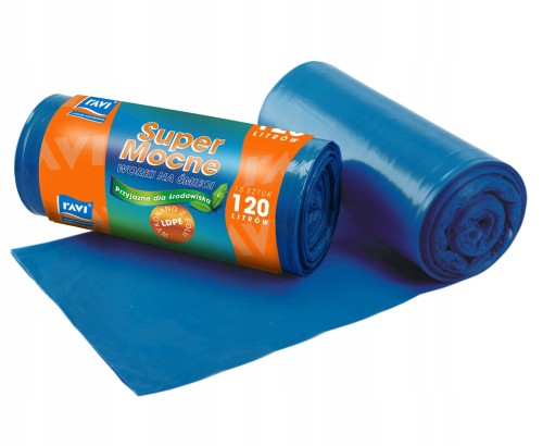 Worki na śmieci mocne 120l niebieskie papier 15szt