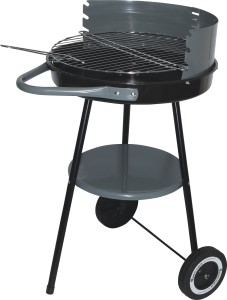 Grill ogrodowy okrągły węglowy z półką kółkami