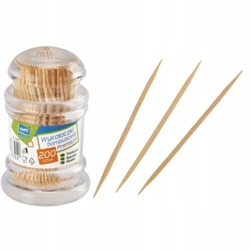 Wykałaczki bambusowe premium w pojemniku 200 szt.